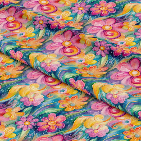 Vibrant Abstract Floral Art Pattern 1 Quilting Cotton Fabric