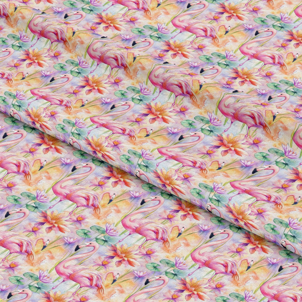 Tropical Flamingo Water Lilies Pattern 1 Quilting Cotton Fabric