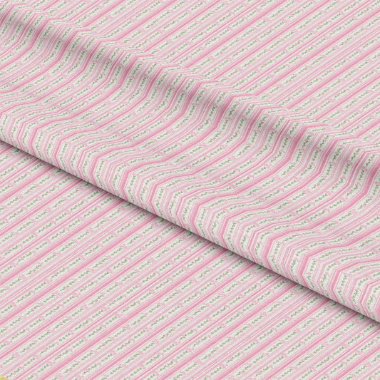 Pink Floral Stripe Pattern 1 Quilting Cotton Fabric