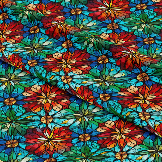 Stained Glass Christmas Pattern 5 Quilting Cotton Fabric