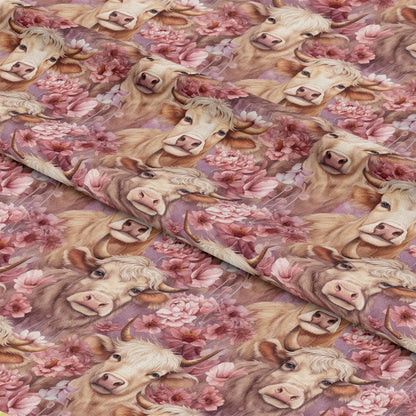 Pretty Highland Cows Pattern 6 Quilting Cotton Fabric