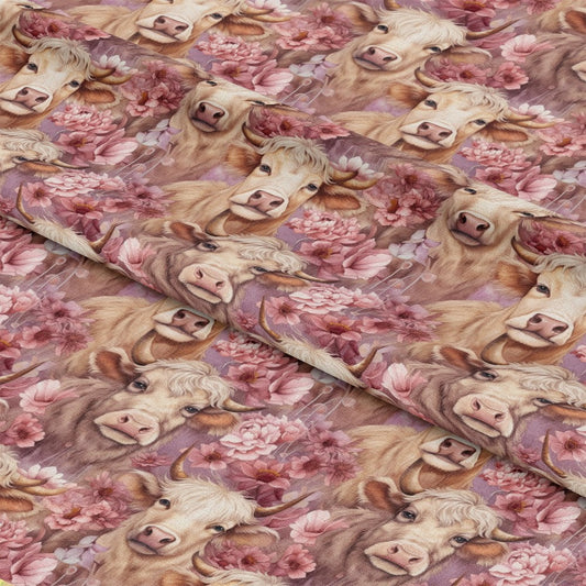 Pretty Highland Cows Pattern 6 Quilting Cotton Fabric