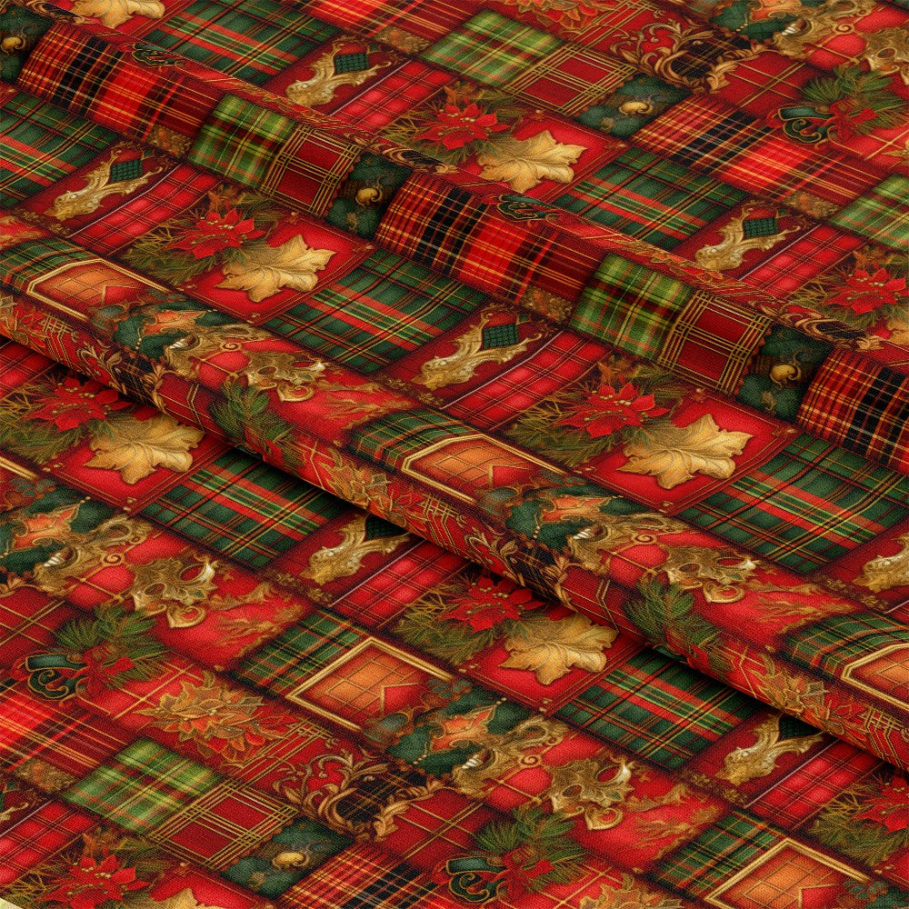 Red Green Gold Christmas Pattern 2 Quilting Cotton Fabric