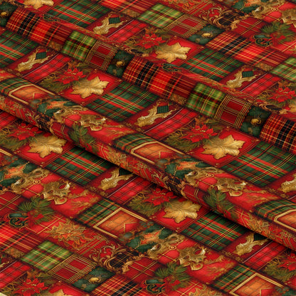 Red Green Gold Christmas Pattern 2 Quilting Cotton Fabric