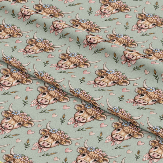 Highland Cow Heads Pattern 13 Quilting Cotton Fabric