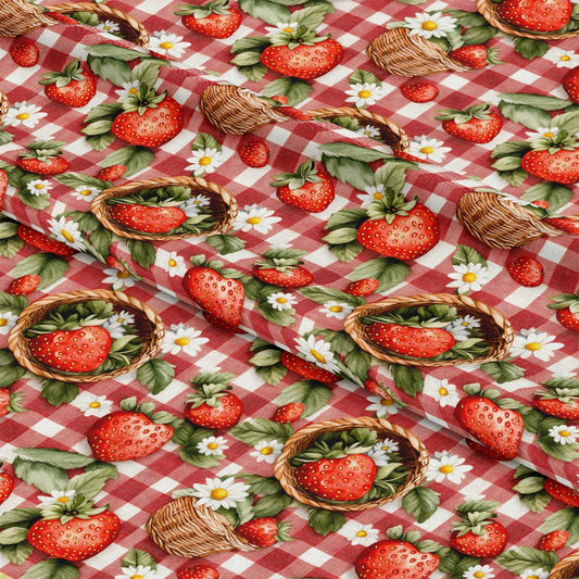 Strawberry Gingham Picnic Pattern 4 Quilting Cotton Fabric