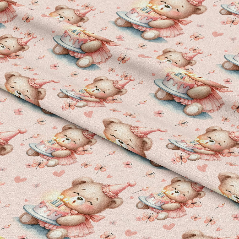 Pink Night Time Teddy Bears Pattern 1 Quilting Cotton Fabric