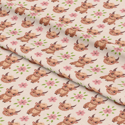 Cute Baby Highland Cows Pattern 6 Quilting Cotton Fabric