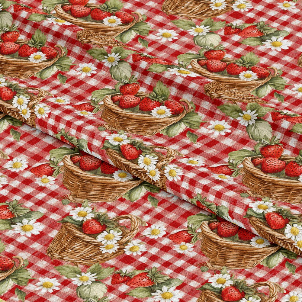 Strawberry Gingham Picnic Pattern 11 Quilting Cotton Fabric