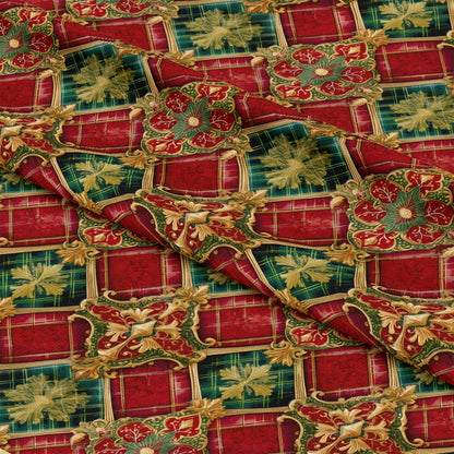 Red Green Gold Christmas Pattern 9 Quilting Cotton Fabric