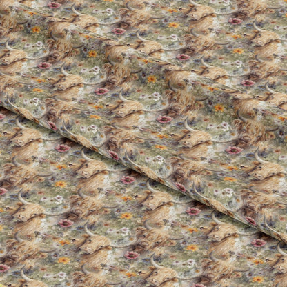Floral Highland Cows Allover Pattern 1 Quilting Cotton Fabric
