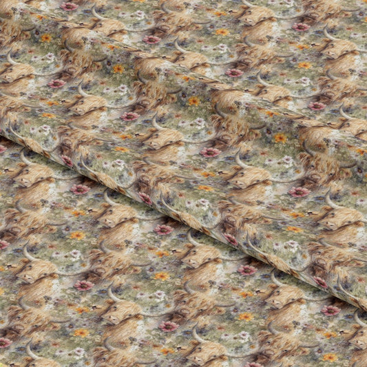 Floral Highland Cows Allover Pattern 1 Quilting Cotton Fabric