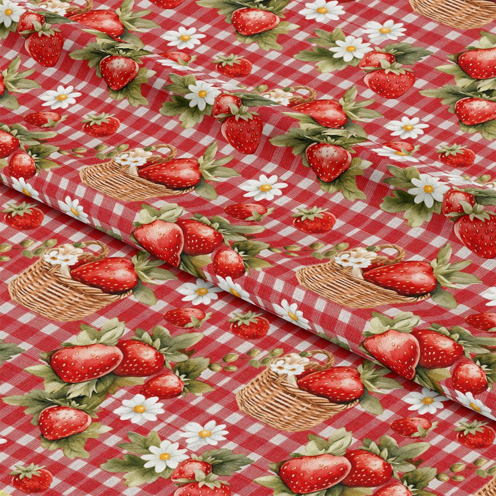 Strawberry Gingham Picnic Pattern 10 Quilting Cotton Fabric
