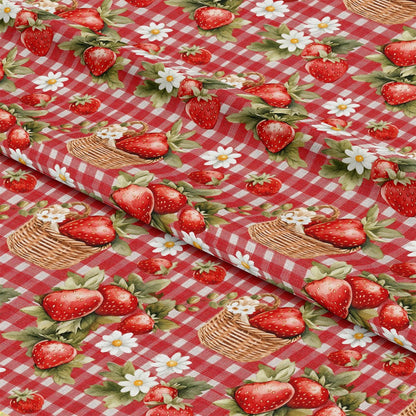 Strawberry Gingham Picnic Pattern 10 Quilting Cotton Fabric
