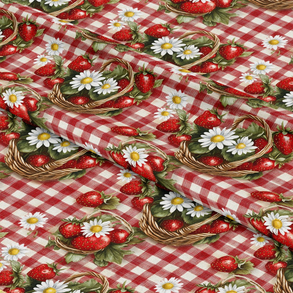 Strawberry Gingham Picnic Pattern 15 Quilting Cotton Fabric