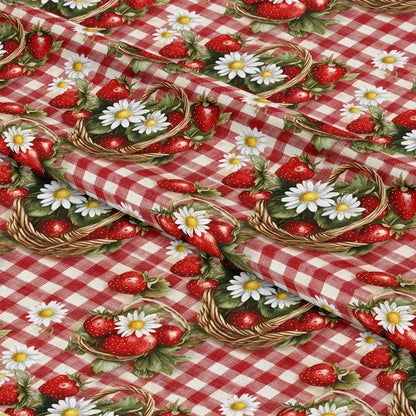 Strawberry Gingham Picnic Pattern 15 Quilting Cotton Fabric