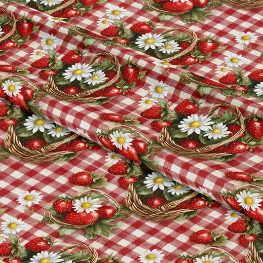 Strawberry Gingham Picnic Pattern 15 Quilting Cotton Fabric