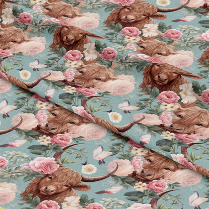 Vintage Highland Cows Pattern 8 Quilting Cotton Fabric