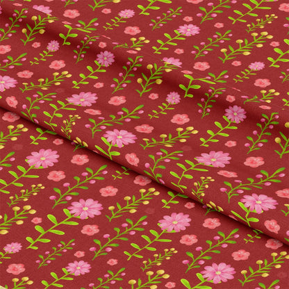 Handdrawn Pink Flowers Pattern 4 Quilting Cotton Fabric