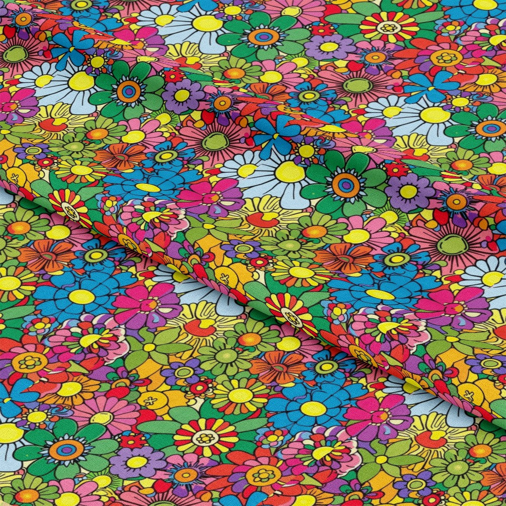Rainbow Hippie Flowers Pattern 12 Quilting Cotton Fabric
