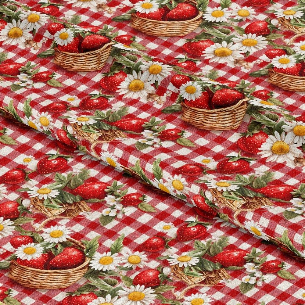 Strawberry Gingham Picnic Pattern 16 Quilting Cotton Fabric