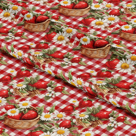 Strawberry Gingham Picnic Pattern 16 Quilting Cotton Fabric