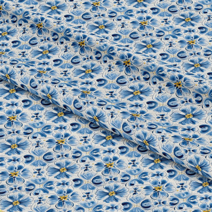 Blue Handpainted Tiles Pattern 6 Quilting Cotton Fabric