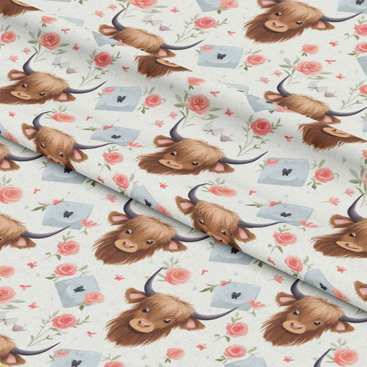 Handdrawn Highland Cows Pattern 1 Quilting Cotton Fabric