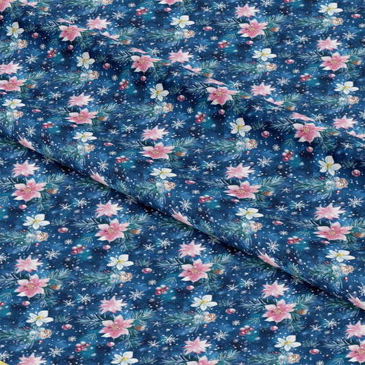 Watercolor Blue Christmas Pattern 8 Quilting Cotton Fabric