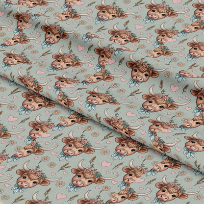 Highland Cow Heads Pattern 6 Quilting Cotton Fabric