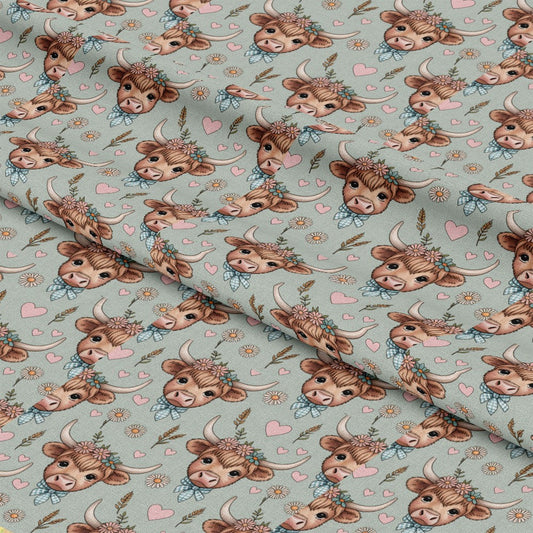 Highland Cow Heads Pattern 6 Quilting Cotton Fabric