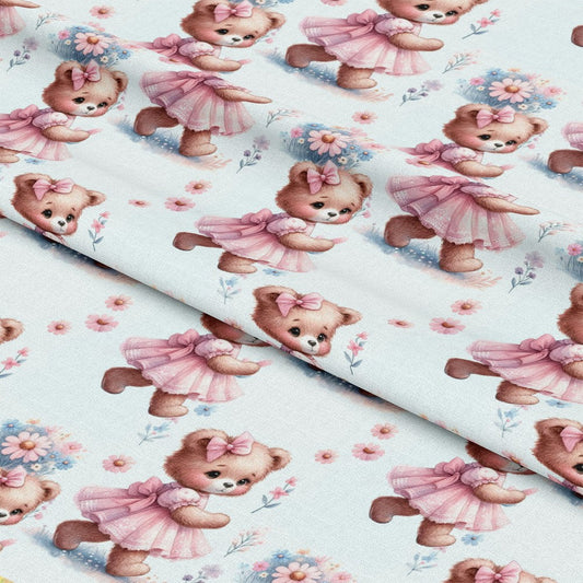 Pink Night Time Teddy Bears Pattern 3 Quilting Cotton Fabric
