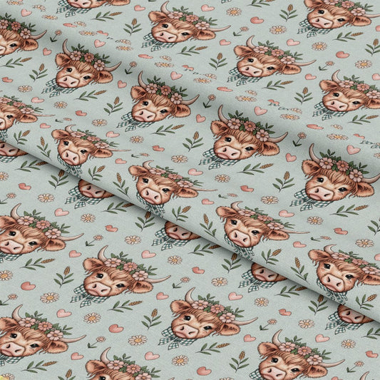 Highland Cow Heads Pattern 10 Quilting Cotton Fabric