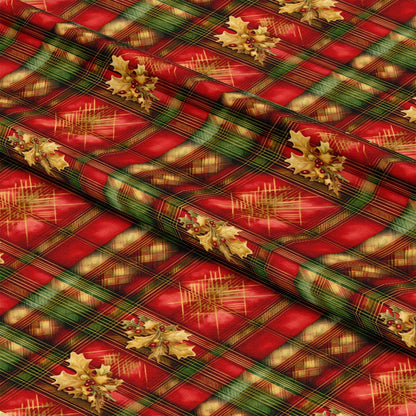 Red Green Gold Christmas Pattern 14 Quilting Cotton Fabric