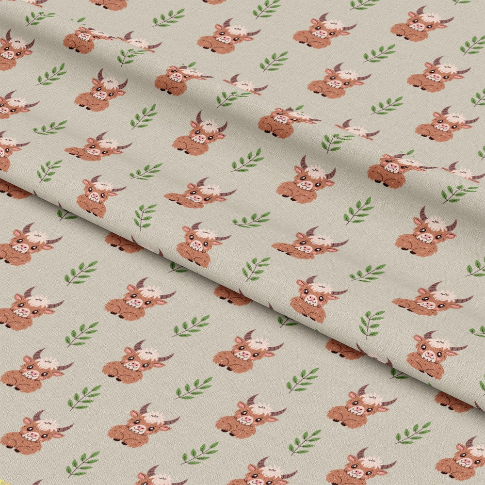 Cute Baby Highland Cows Pattern 3 Quilting Cotton Fabric