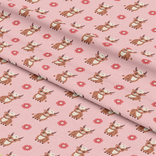 Cute Baby Highland Cows Pattern 5 Quilting Cotton Fabric
