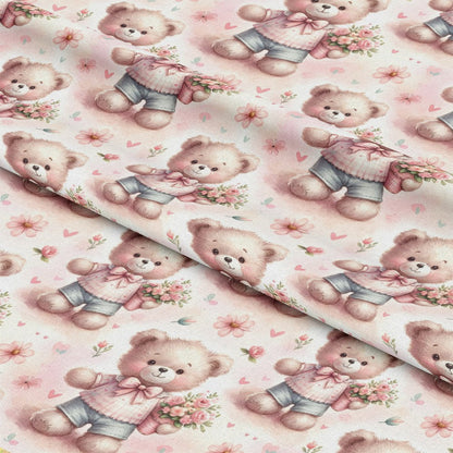 Pink Night Time Teddy Bears Pattern 6 Quilting Cotton Fabric