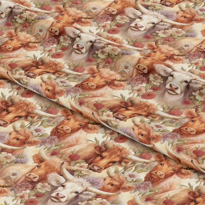 Pretty Highland Cows Pattern 5 Quilting Cotton Fabric