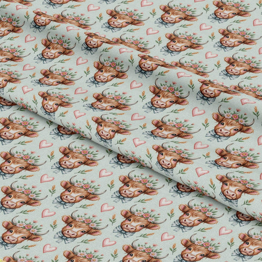 Highland Cow Heads Pattern 3 Quilting Cotton Fabric
