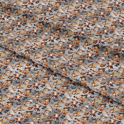 Halloween Cartoon Highland Cows Pattern 1 Quilting Cotton Fabric