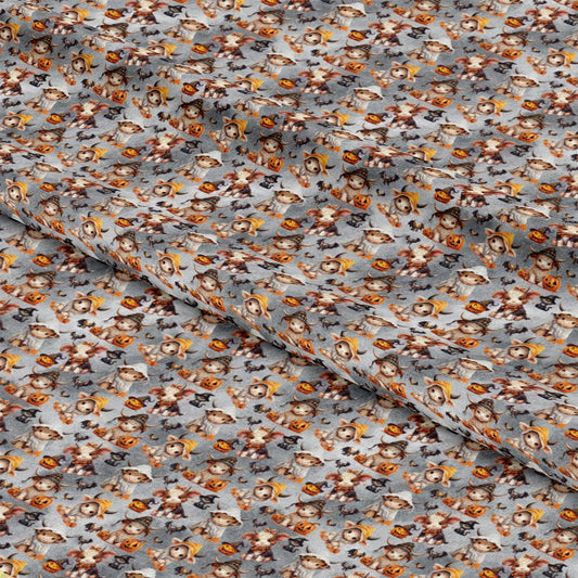 Halloween Cartoon Highland Cows Pattern 1 Quilting Cotton Fabric