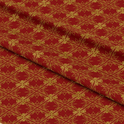Red Gold Christmas Pattern 2 Quilting Cotton Fabric