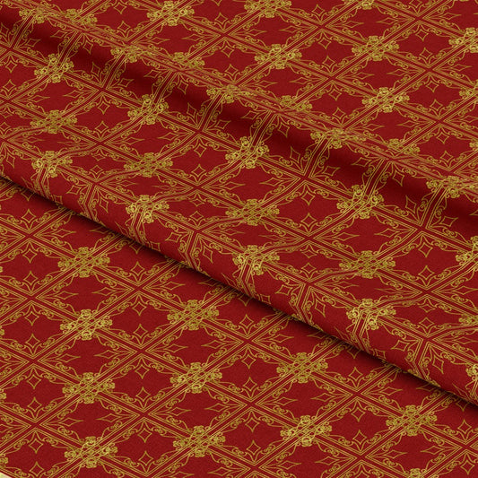 Red Gold Christmas Pattern 2 Quilting Cotton Fabric