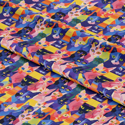 Cat Patchwork Pattern 15 Quilting Cotton Fabric