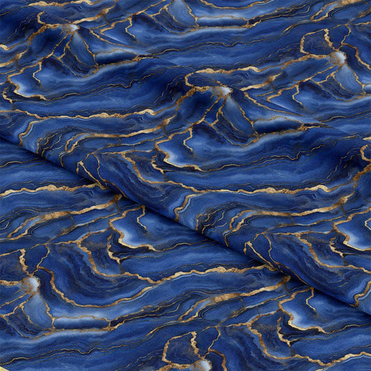 Royal Blue and Gold Agate Pattern 12 Quilting Cotton Fabric
