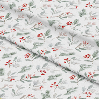 Mistletoe and Holly on Snow Pattern 1 Quilting Cotton Fabric