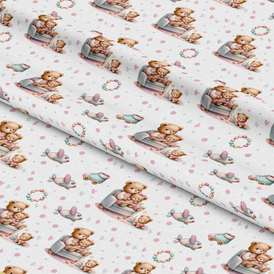 Pink Baby Teddy Bears Pattern 8 Quilting Cotton Fabric