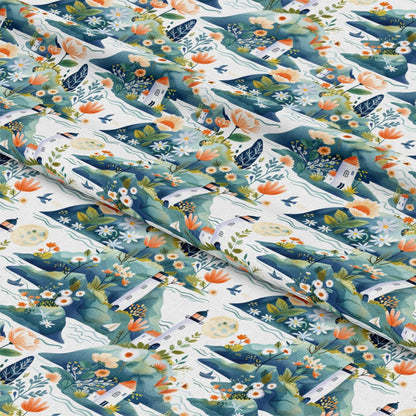 Springtime Lighthouse Scene Pattern 3 Quilting Cotton Fabric