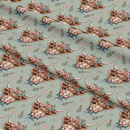Highland Cow Heads Pattern 12 Quilting Cotton Fabric