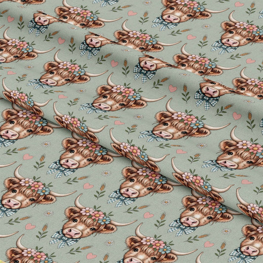 Highland Cow Heads Pattern 12 Quilting Cotton Fabric